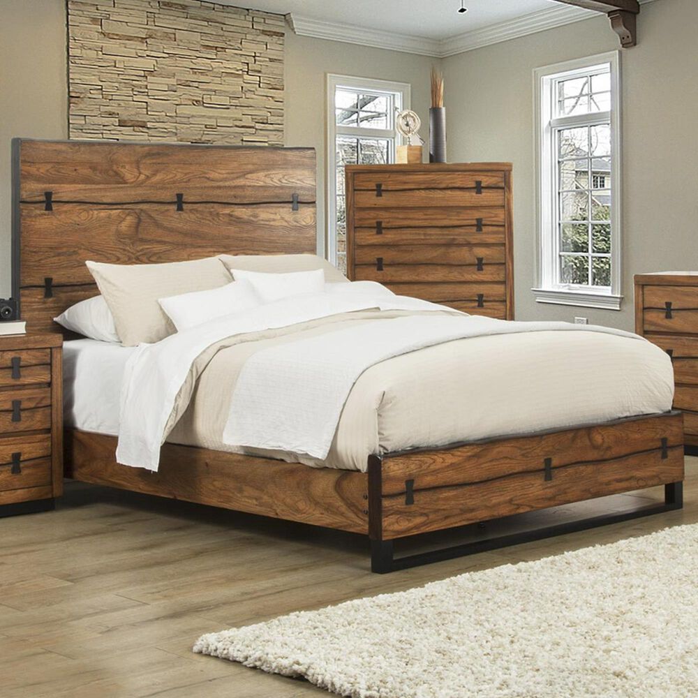 Alpine Furniture Live Edge Queen Panel Bed in Tobacco, , large