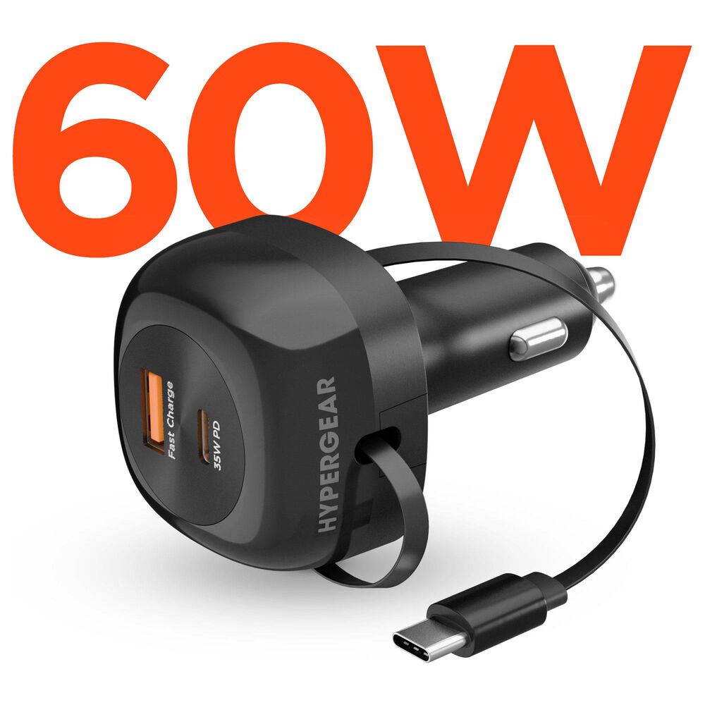 Hypercel SpeedBoost 3-in-1 Fast Car Charger with Retractable 30W USB-C PD Cable in Black, , large