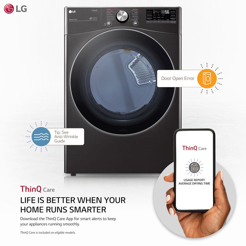 LG 7.4 Cu. Ft. Smart Front Load Electric Dryer with TurboSteam in Black Steel, , large