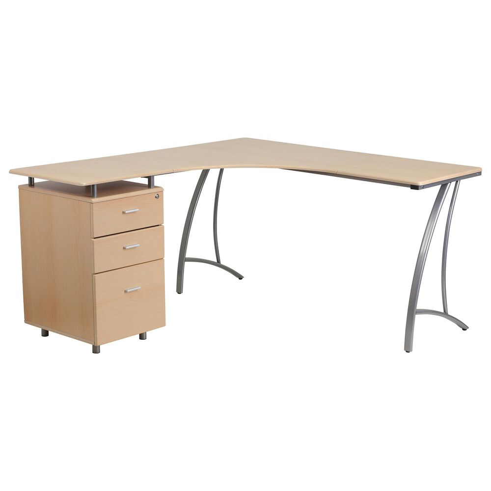Flash Furniture L-Shape Desk in Natural Beech with Laminate Finish, , large