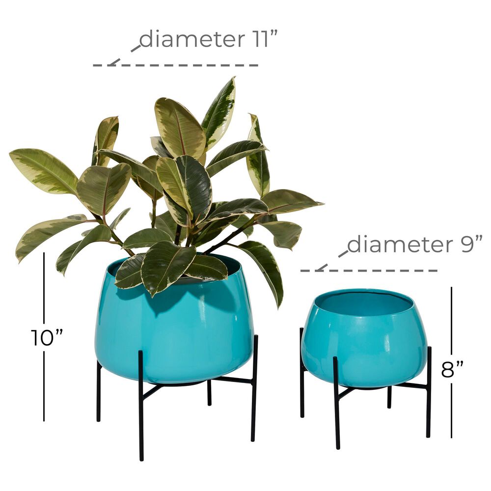 Maple and Jade Modern Planter in Teal and Black &#40;Set of 2&#41;, , large