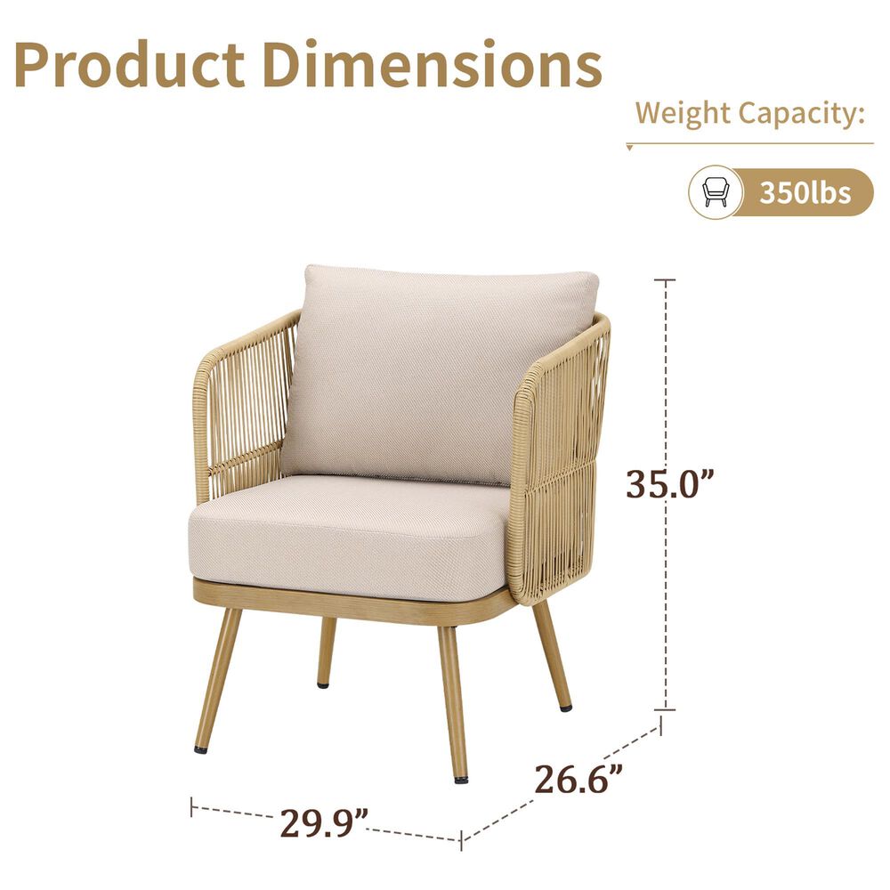 Sunwell Garden Patio Stationary Chair with Natural Frame and Rope in Beige (Set of 2), , large