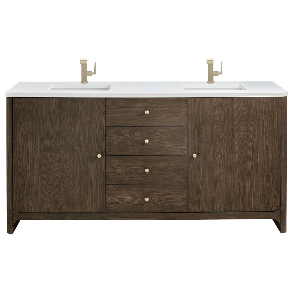 James Martin Vanities Gracyn 72" Double Bathroom Vanity in Sable with 3 cm White Zeus Quartz Top and Rectangular Sinks, , large
