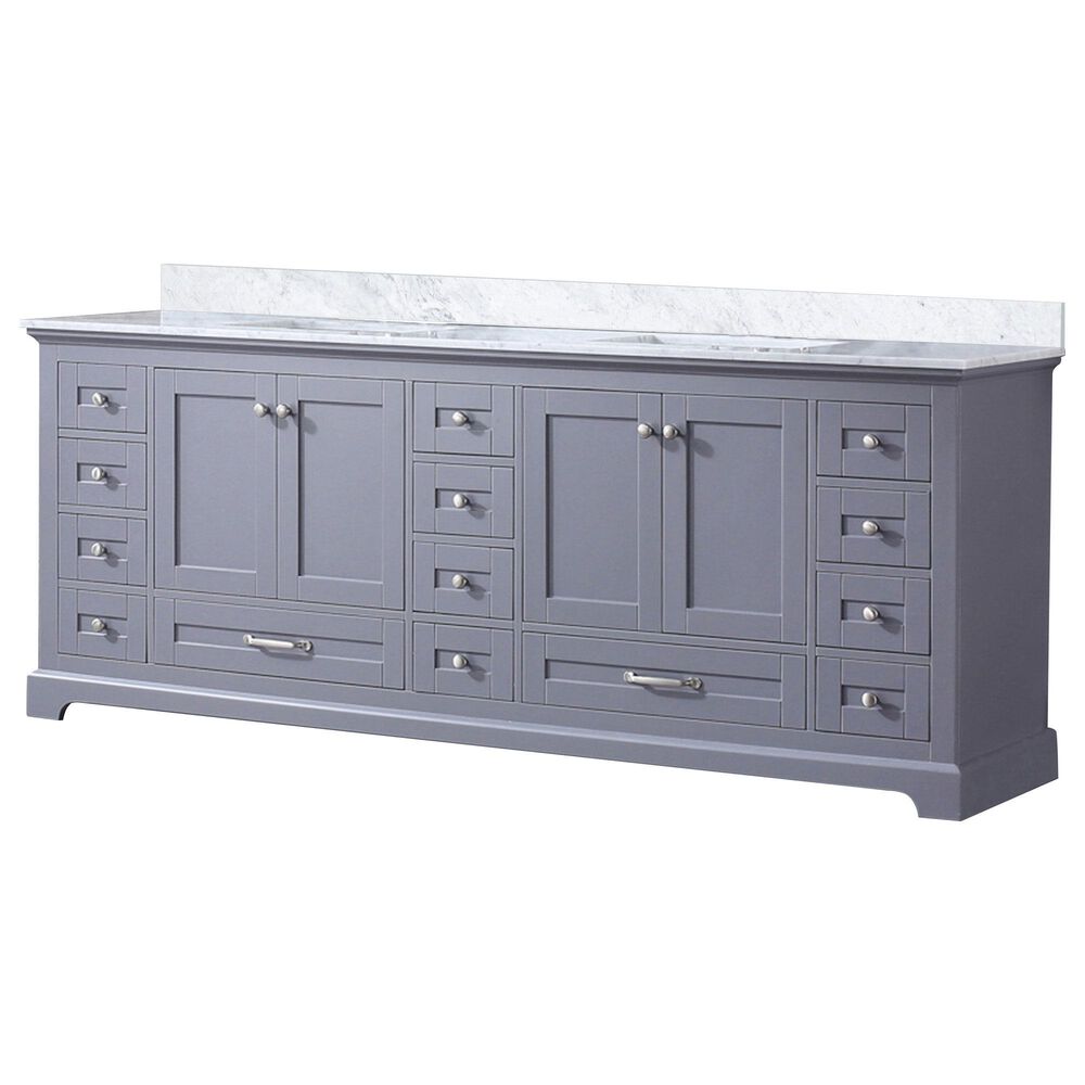 Lexora Home Dukes 84" Double Bathroom Vanity in Dark grey with 2 cm White Carrara Marble Top and Rectangular Sinks, , large