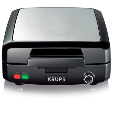 Krups Belgian 4-Slice Waffle Maker in Stainless Steel and Black, , large