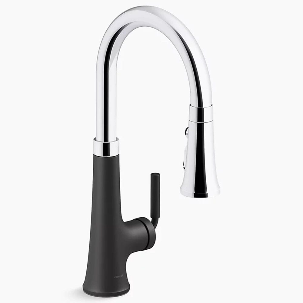 Kohler Tone Pull-Down Kitchen Sink Faucet in Polished Chrome and Matte Black, , large