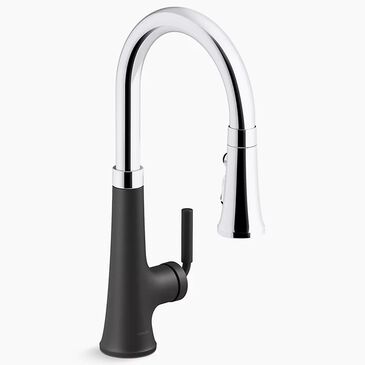 Kohler Tone Pull-Down Kitchen Sink Faucet in Polished Chrome and Matte Black, , large