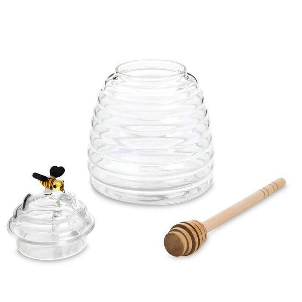 HIC Kitchen Glass Honey Jar with Lid and Honey Dipper in Clear and Brown, , large