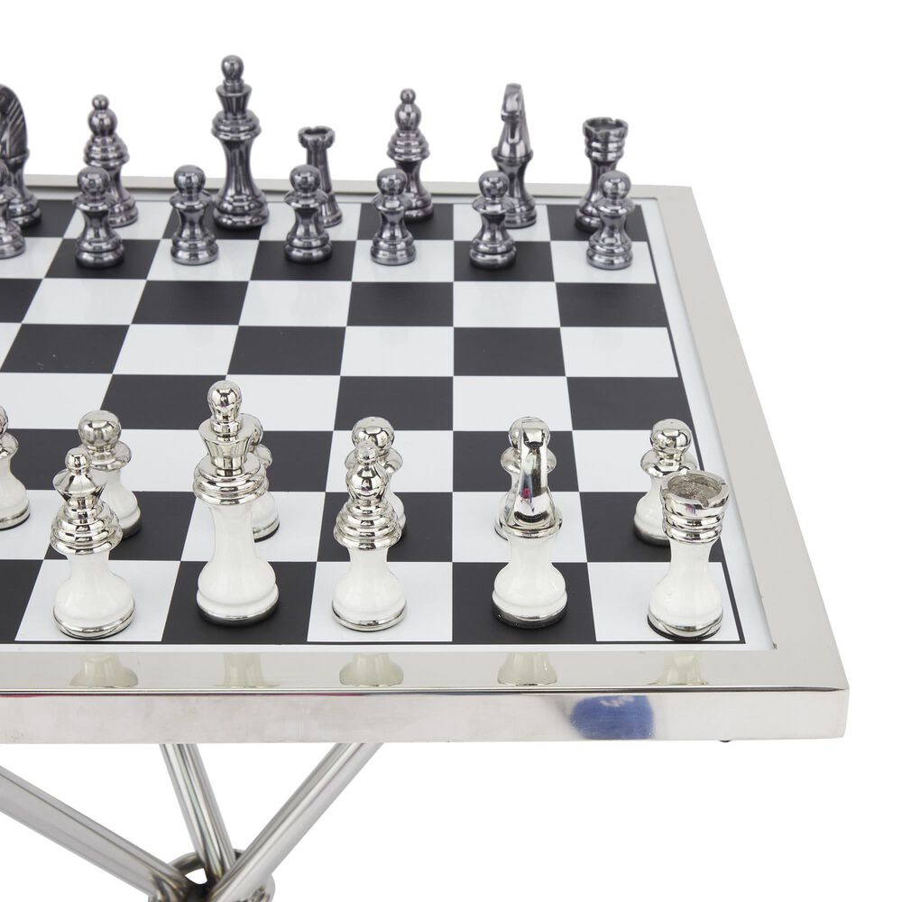 Maple and Jade Decor Chess Game Set in Polished Silver, Black and White, , large