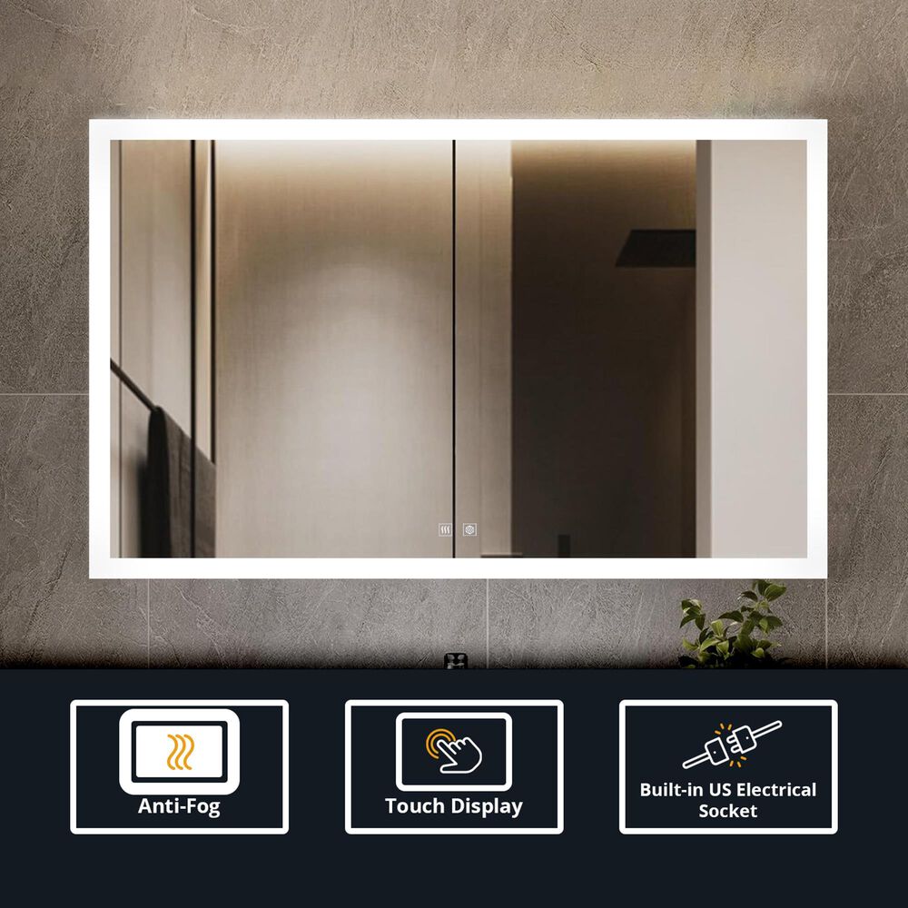Lexora Home Aurorium 40" x 28" LED Vanity Mirror in White, , large