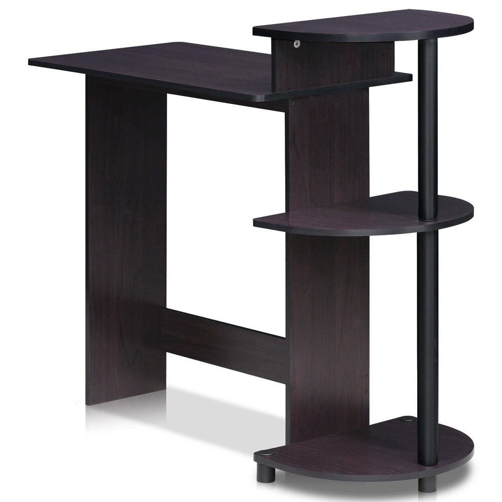 HOMLUX Compact Computer Desk with 3 Side Storage Shelves in Dark Walnut, , large