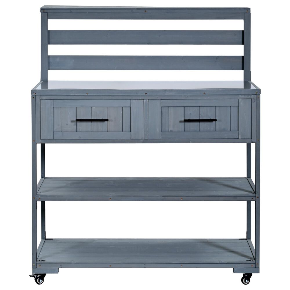 HOMLUX 62.3'' Outdoor Kitchen Island in Gray, , large
