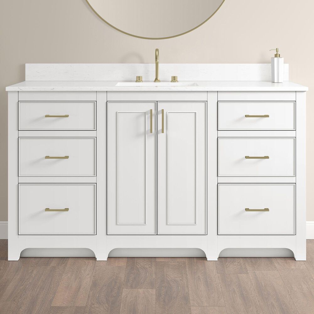 37B Lucerne 60" Single Bathroom Vanity in Bright White with Marble Top and Backsplash, , large