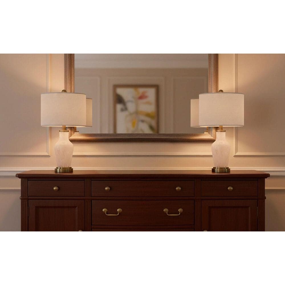 Adesso Grady Table Lamps with USB in Antique Brass and White (Set of 2), , large