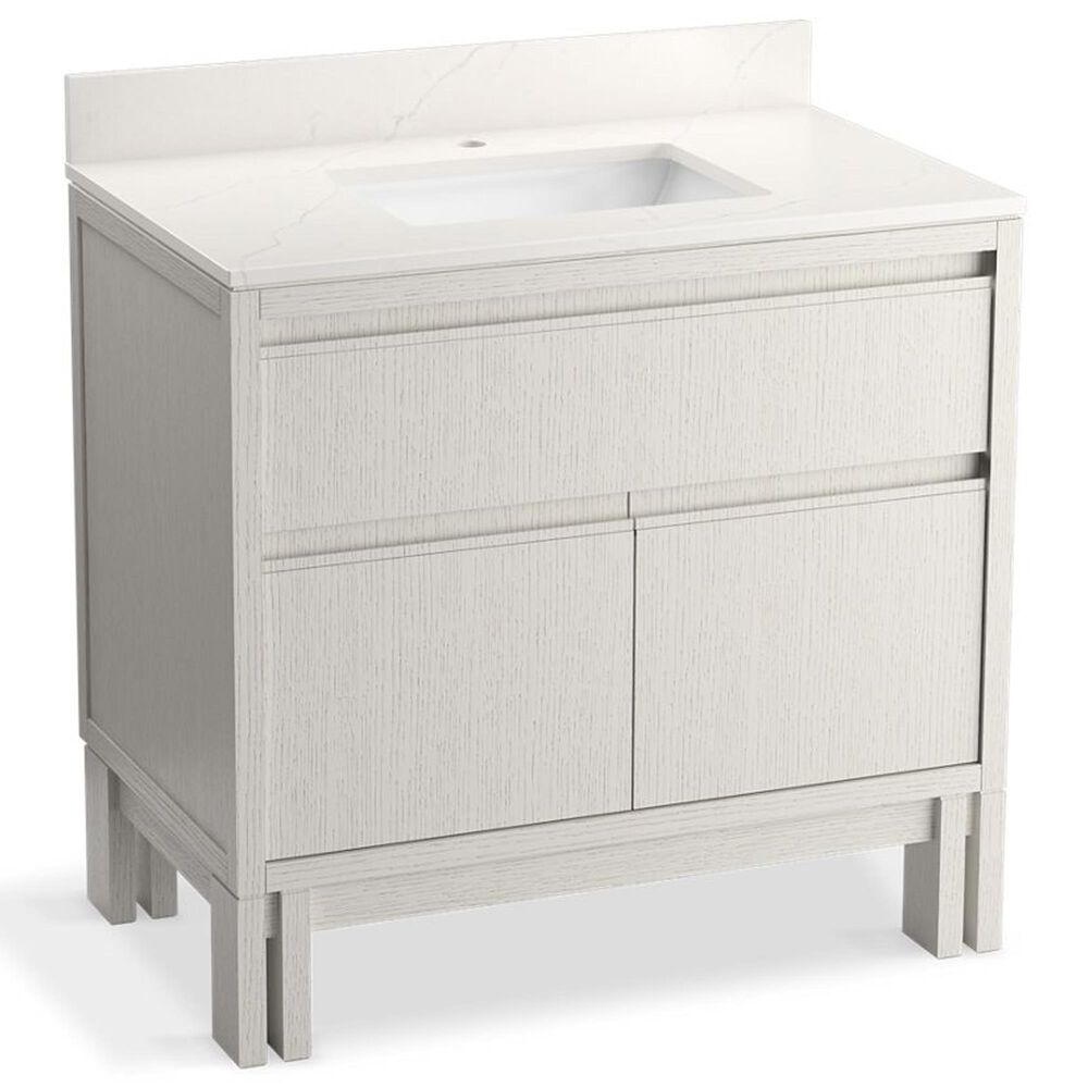 Kohler Solive 36" Single Bathroom Vanity in Gossamer White with 2 cm White Quartz Top and Rectangular Sink, , large