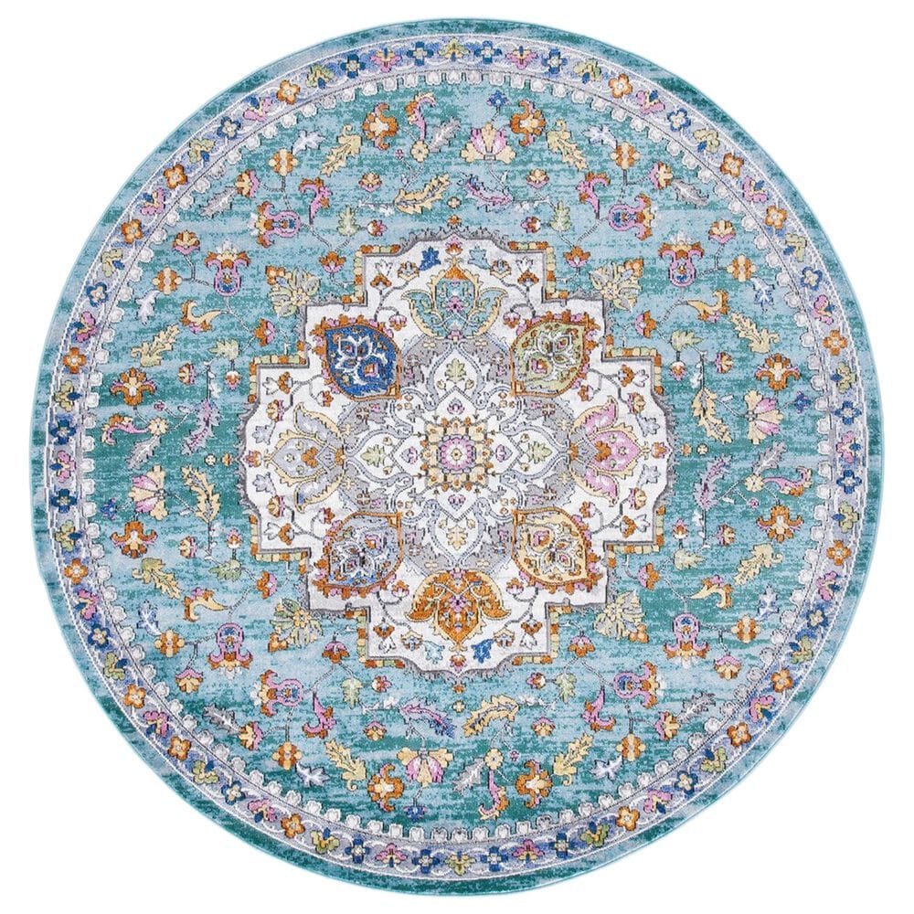 Safavieh Aria 6"6" Round Turquoise and Ivory Area Rug, , large