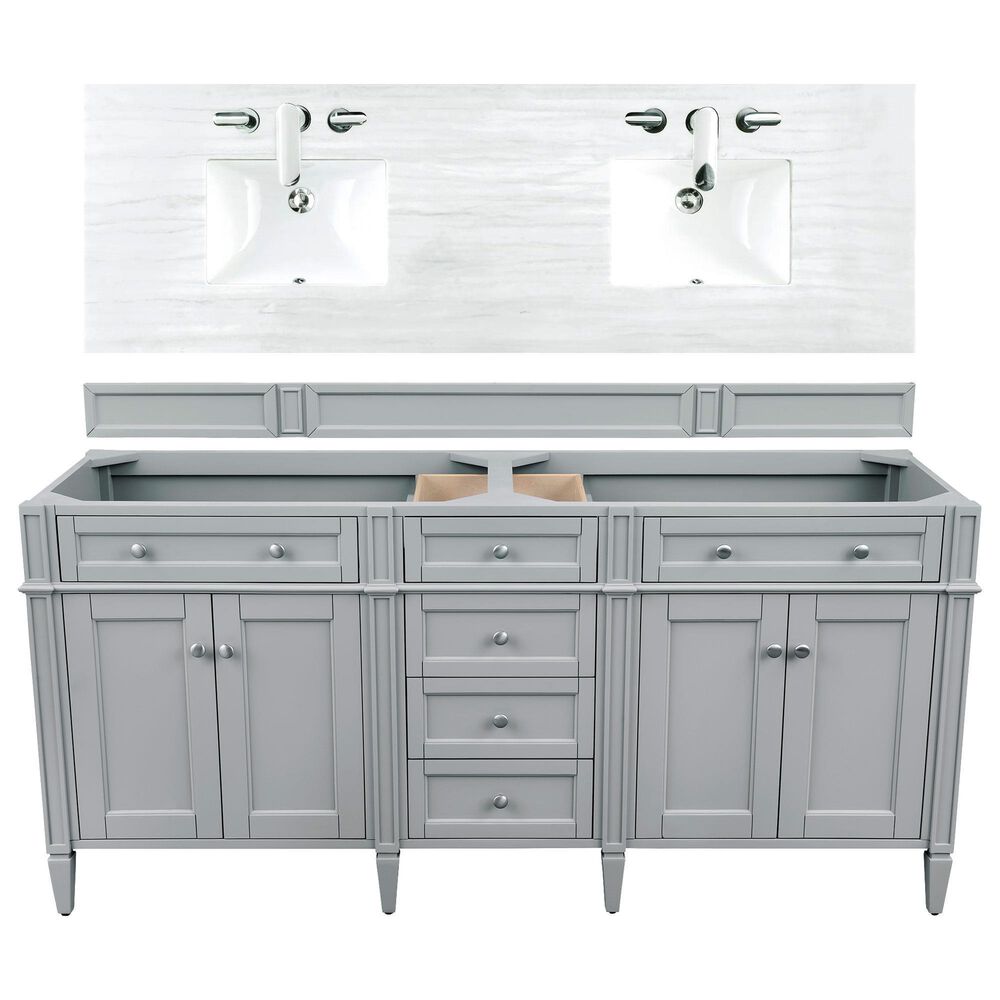 James Martin Vanities Brittany 72" Double Bathroom Vanity in Urban Gray with 3 cm Arctic Fall Solid Surface Top and Rectangle Sinks, , large
