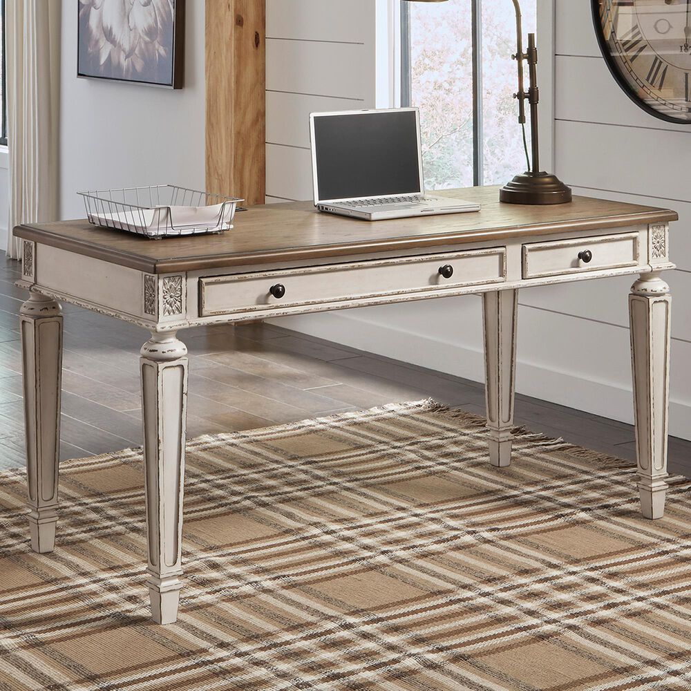 Ashley Realyn 3-Drawer Home Office Desk in White and Brown, , large