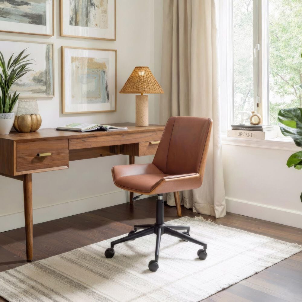 Zuo Modern Maker Office Chair with Brown Faux Leather in Black, , large
