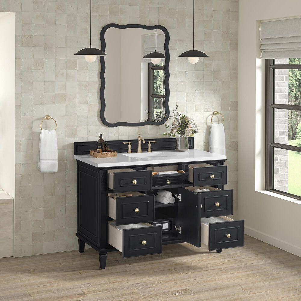 James Martin Vanities Lorelai 48&quot; Single Vanity in Black Onyx with 3 cm White Zeus Quartz Top, , large