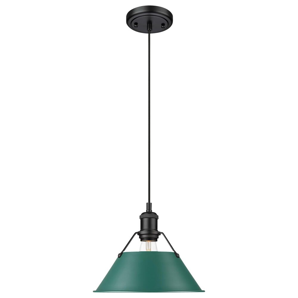 Golden Lighting Orwell 1-Light Medium Pendant with Pine Green Shade in Matte Black, , large