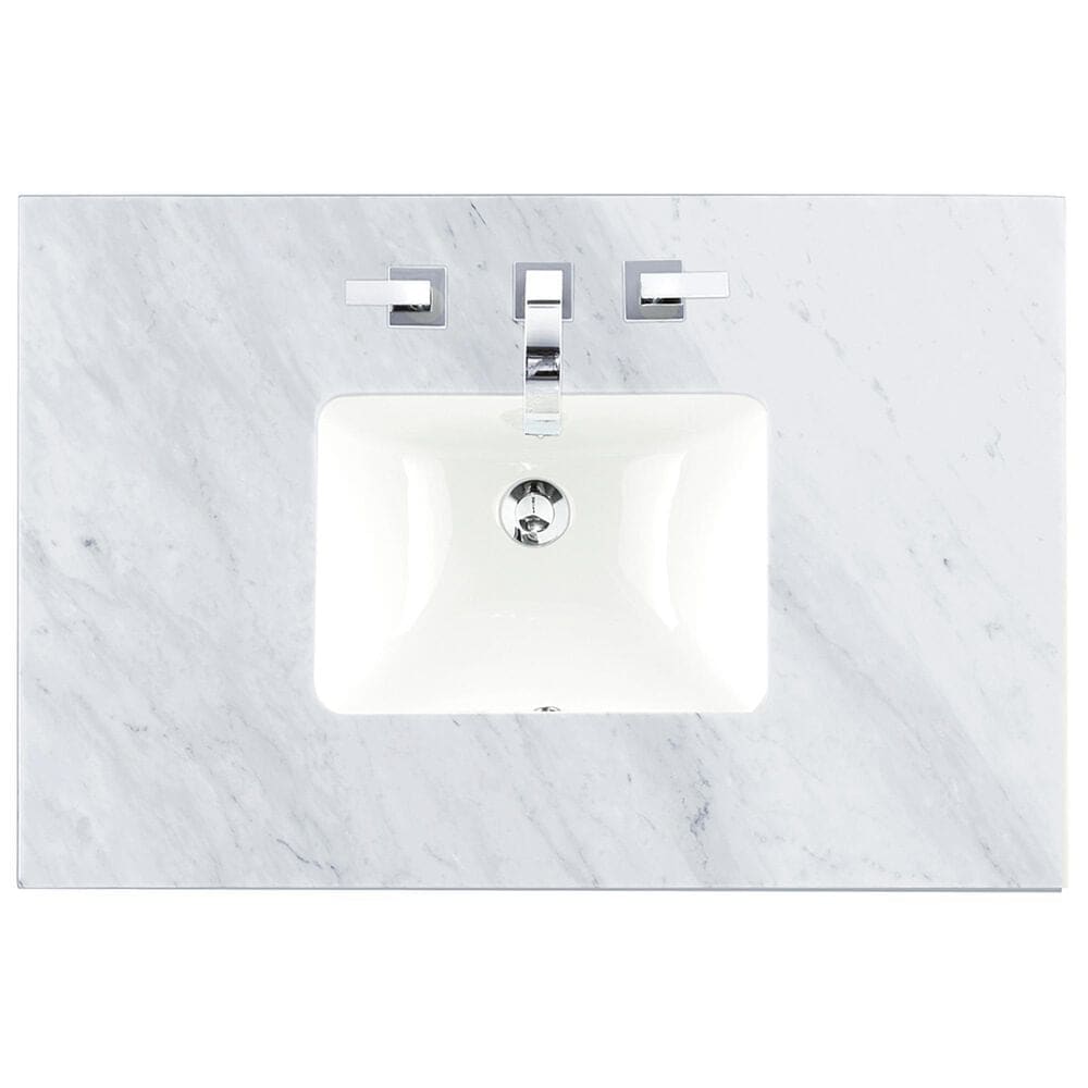 James Martin Vanities Breckenridge 36&quot; Single Bathroom Vanity in Serenity Blue with 3 cm Carrara White Marble Top and Rectangular Sink, , large