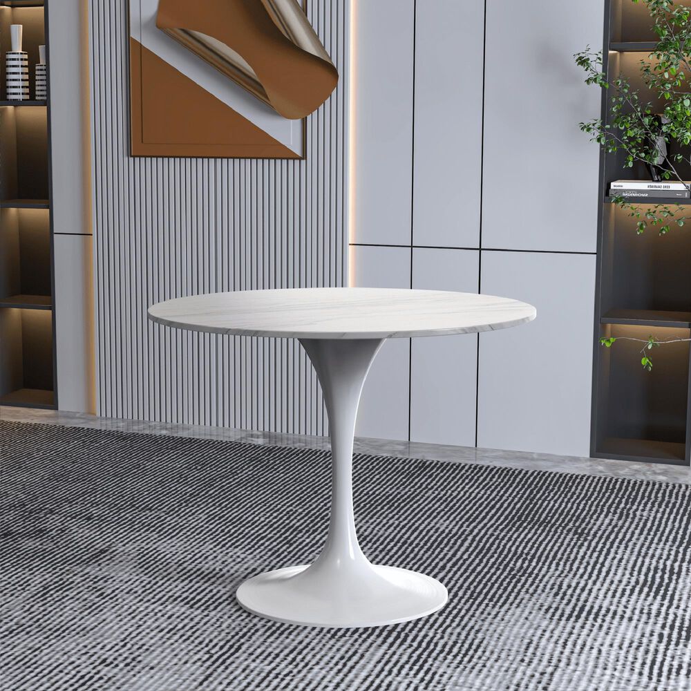 Leisuremod LeisureMod Verve Collection 36 Round Dining Table, White Base with Sintered Stone White Top, , large