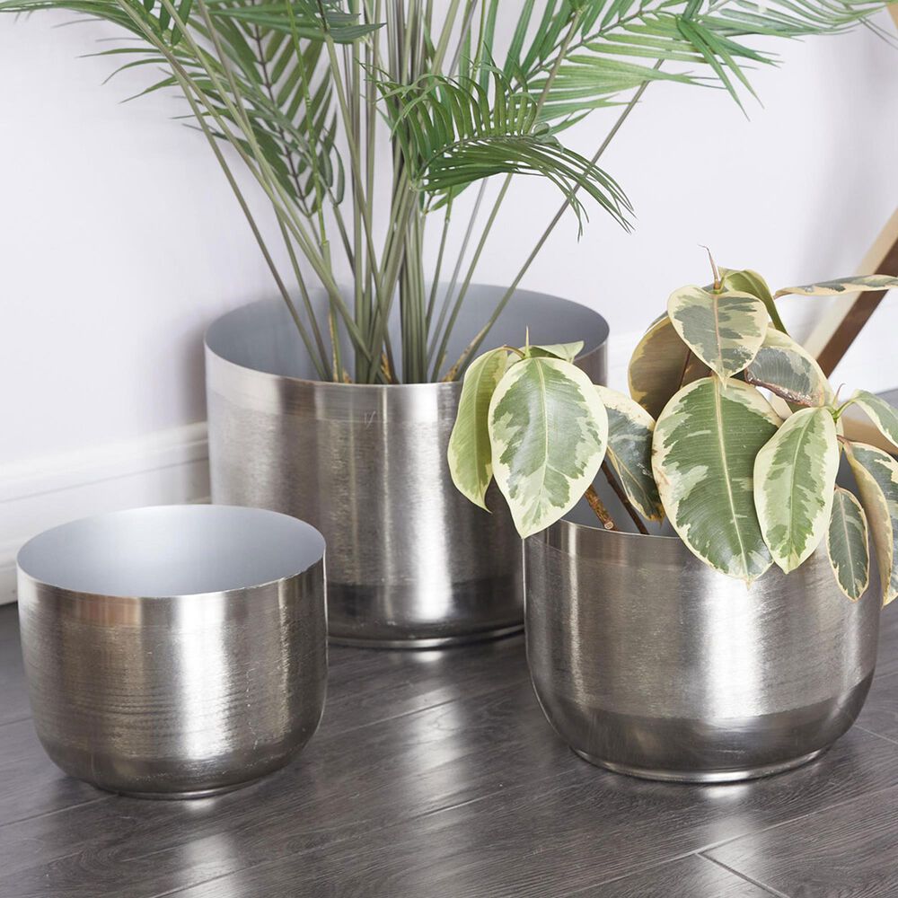 Maple and Jade Planter in Brushed Silver &#40;Set of 3&#41;, , large
