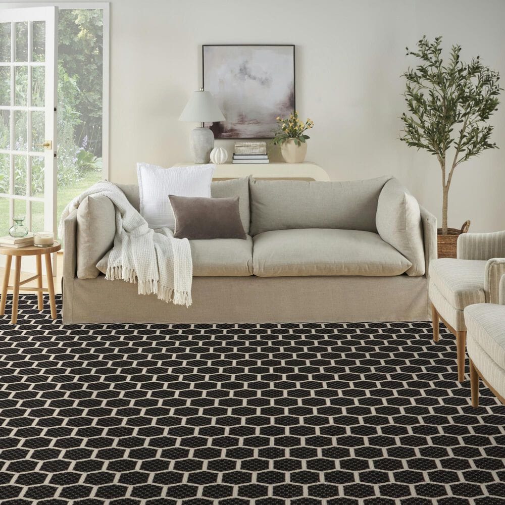 Nourison Twist Reversible 10&#39; x 14&#39; Black Indoor/Outdoor Area Rug, , large