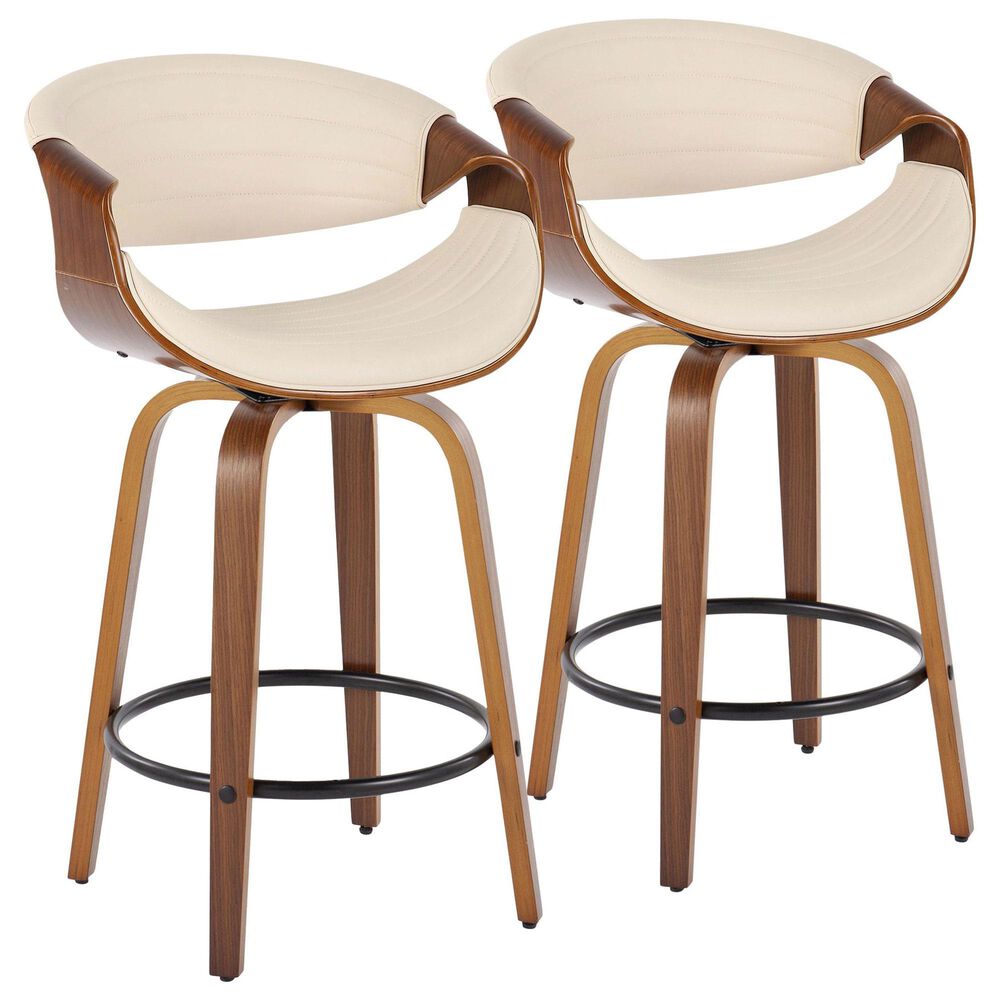 LumiSource Symphony 26" Swivel Counter Stool with Cream Upholstery in Walnut and Black (Set of 2), , large