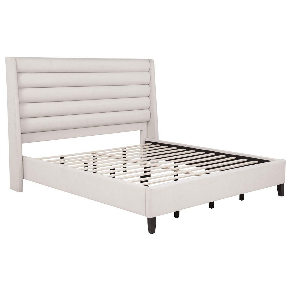 Pacific Landing Leslie Eastern King Upholstered Platform Bed in Beige, , large