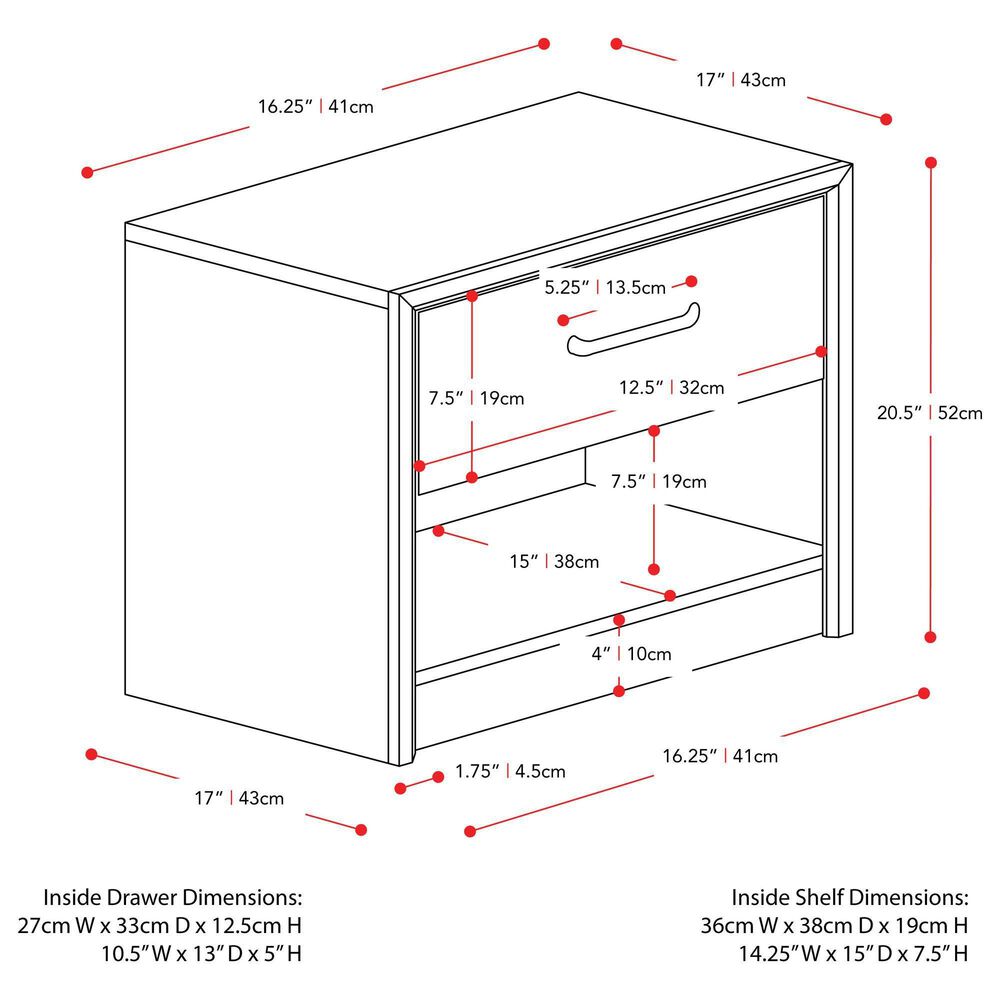 CorLiving Newport 1 Drawer Nightstand in Black Oak, , large