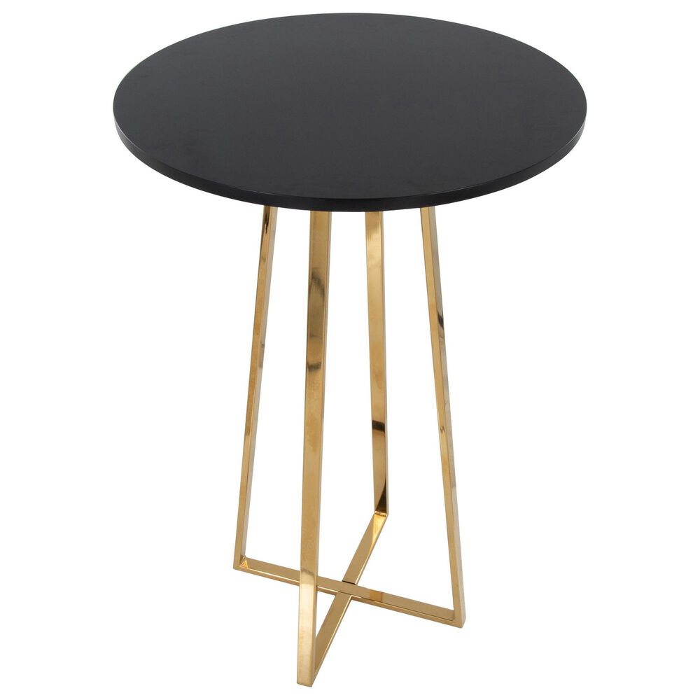 LumiSource Cosmo Bar Table in Gold Metal and Black Wood, , large