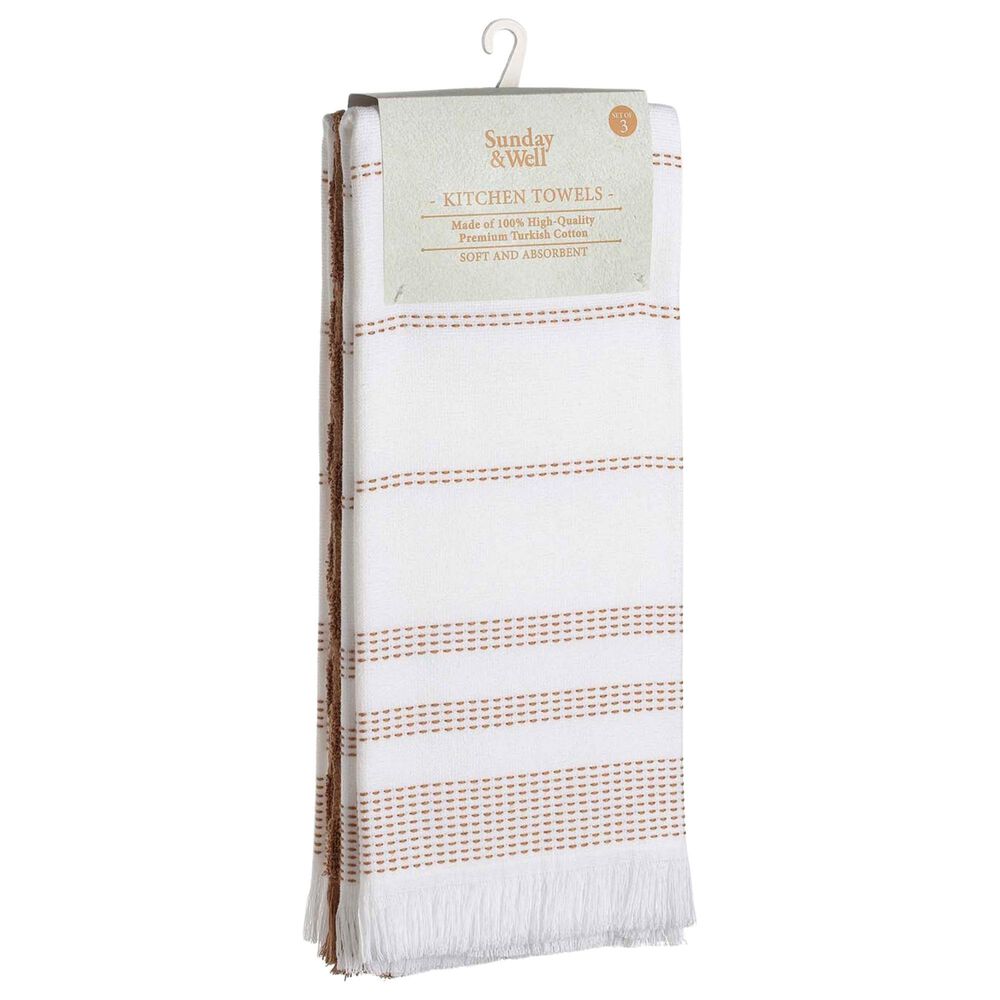Willow &amp; Hem Eden Turkish Cotton Kitchen Towel in Tan and White (Set of 3), , large