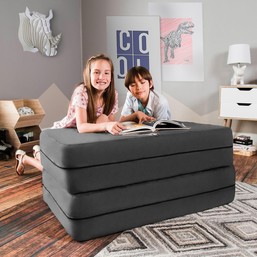 Jaxx Zipline Big Kids Modular Sofa &amp; Ottoman in Charcoal, , large