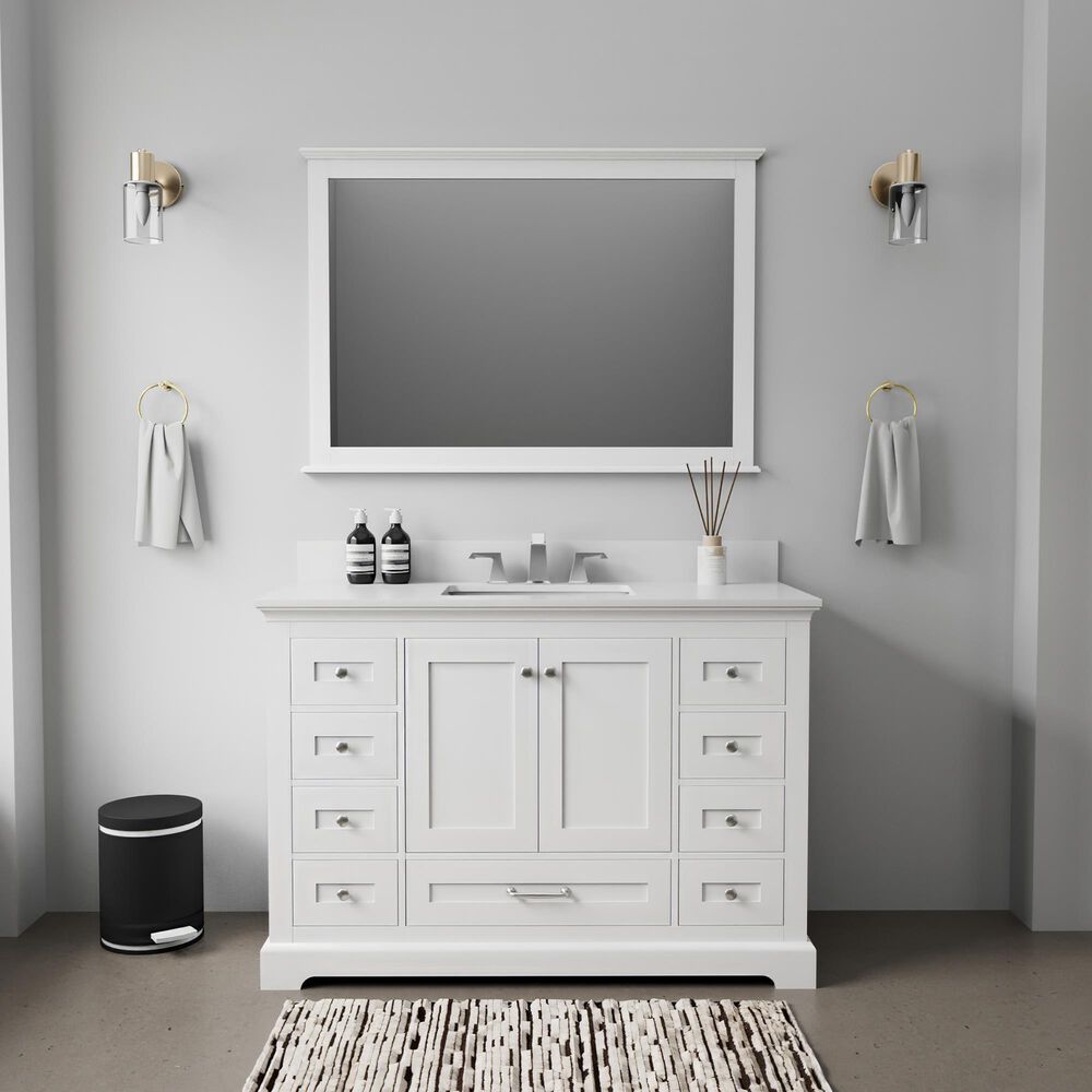 Lexora Home Dukes 48" Single Bathroom Vanity in White with 2 cm White Cultured Marble Top and Rectangular Sink, , large