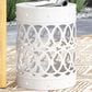 Hearth and Haven Large Cylindrical-Shaped Iron Patio End Table in White, , large