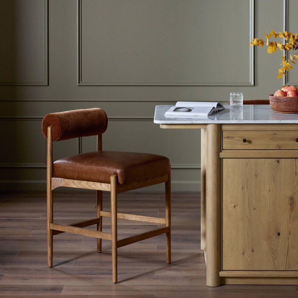 Four Hands Jazelle Counter Stool with Altair Sienna Upholstery in Tan Oak, , large