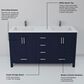Lexora Home Jacques 60" Double Bathroom Vanity in Navy Blue with 2 cm White Quartz Top and Rectangular Sinks, , large