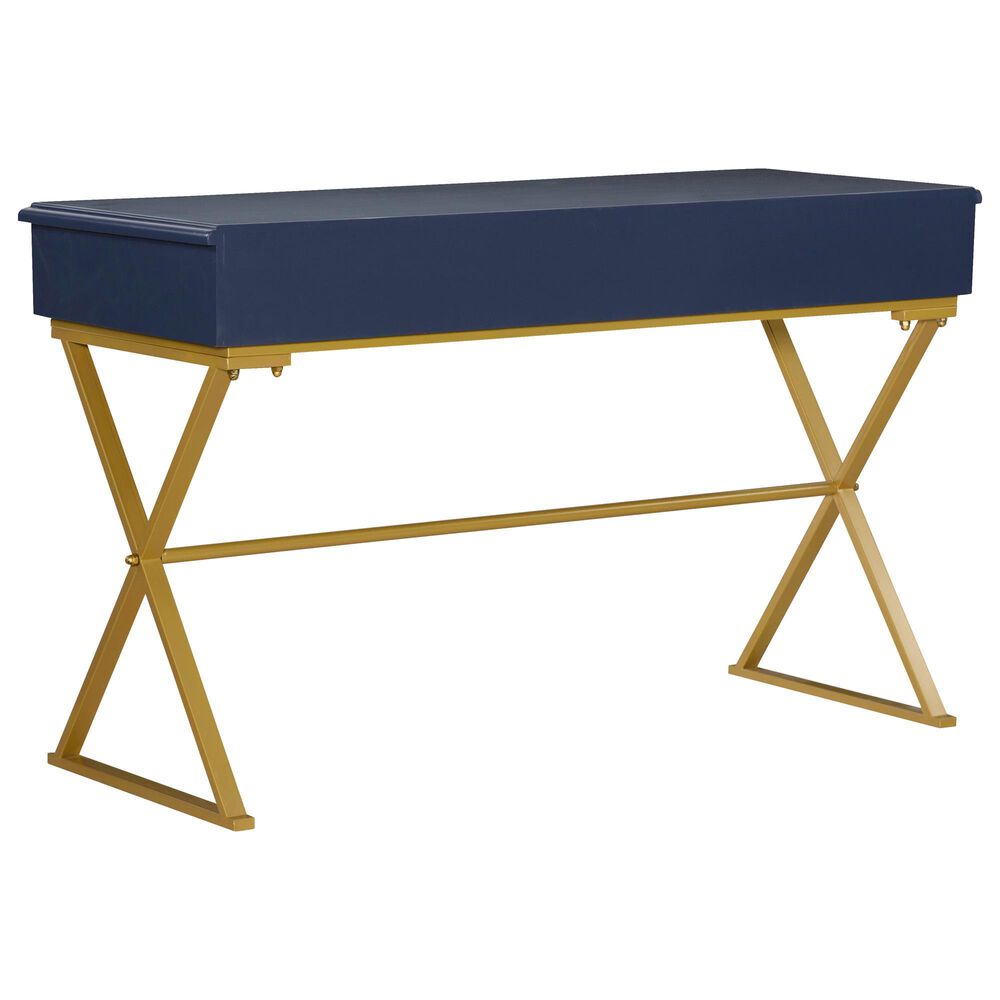 Linon Home Decor Campaign 2-Drawer Desk in Blue and Gold, , large