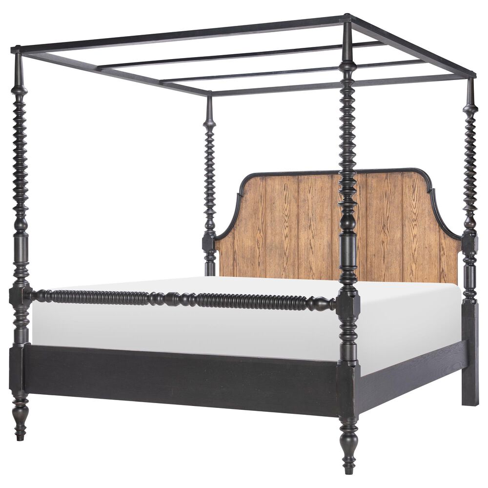 Legacy Classic Vintage Market 3-Piece Queen Post Canopy Bedroom Set in Barnwood Oak and Kettle Black, , large