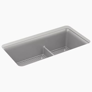 Kohler Cairn Smart Divide 33.5" Undermount Double-Bowl Kitchen Sinks in Matte Grey, , large