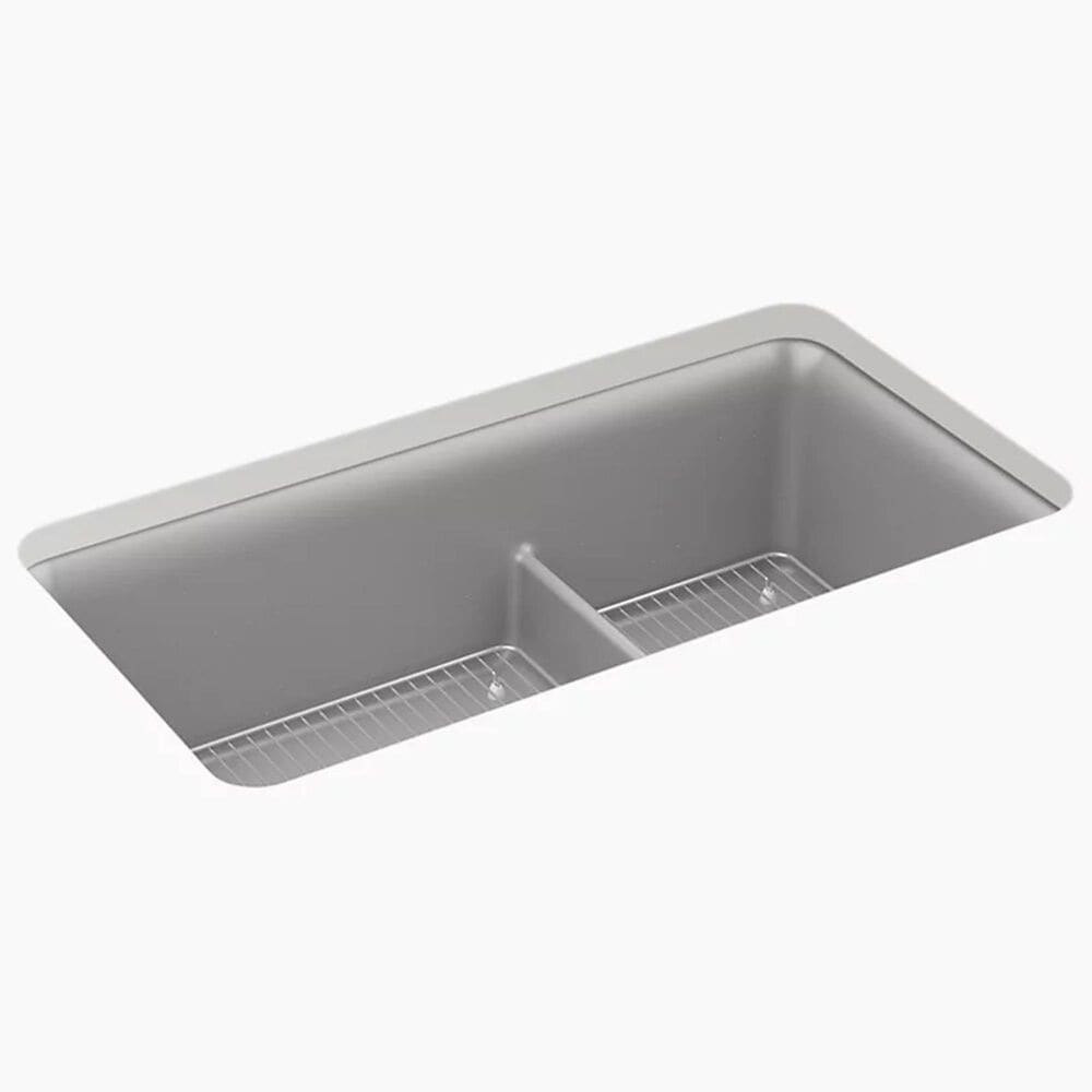Kohler Cairn Smart Divide 33.5" Undermount Double-Bowl Kitchen Sink in Matte Grey, , large