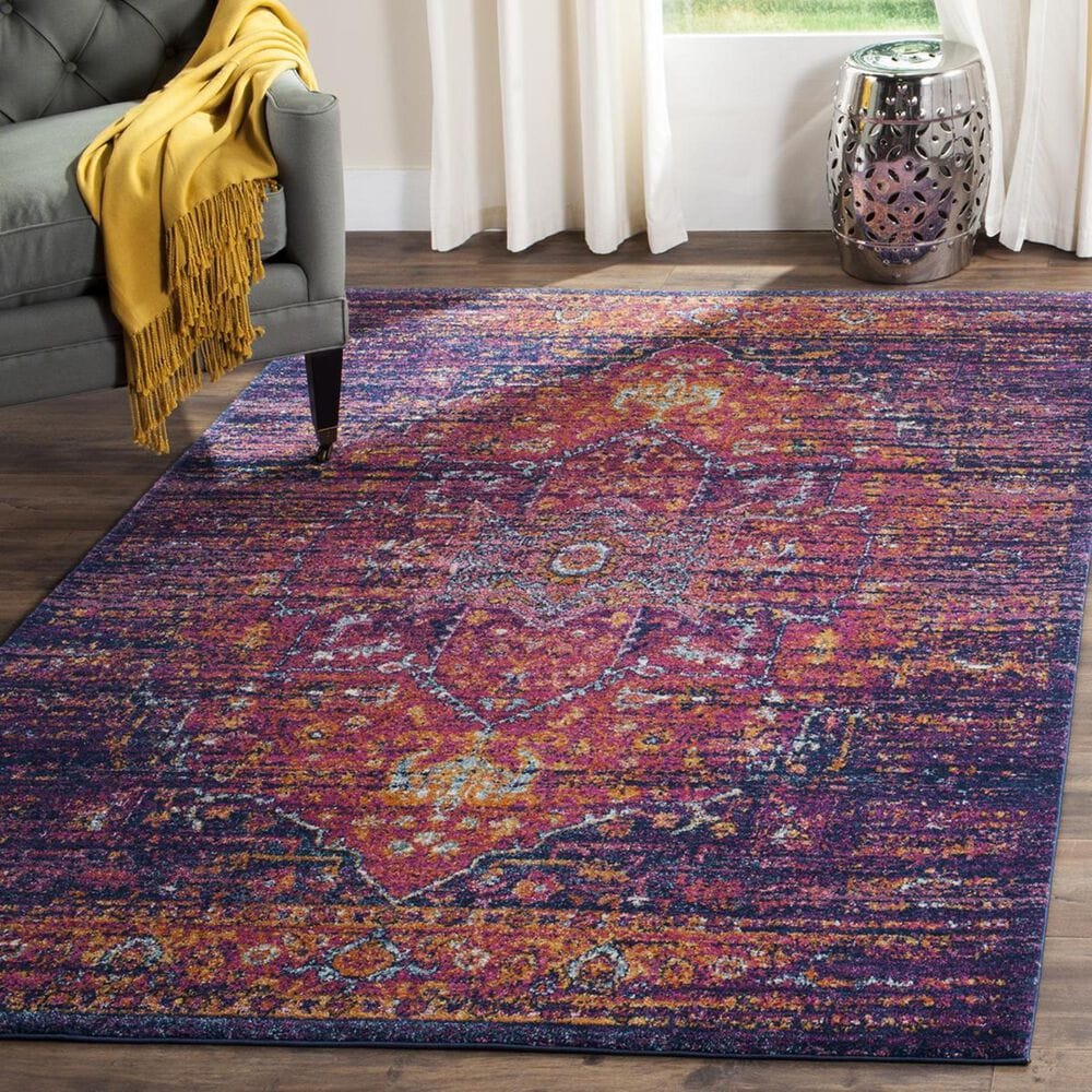 Safavieh Evoke EVK275F-5 5"1" x 7"6" Blue/Fuchsia Area Rug, , large