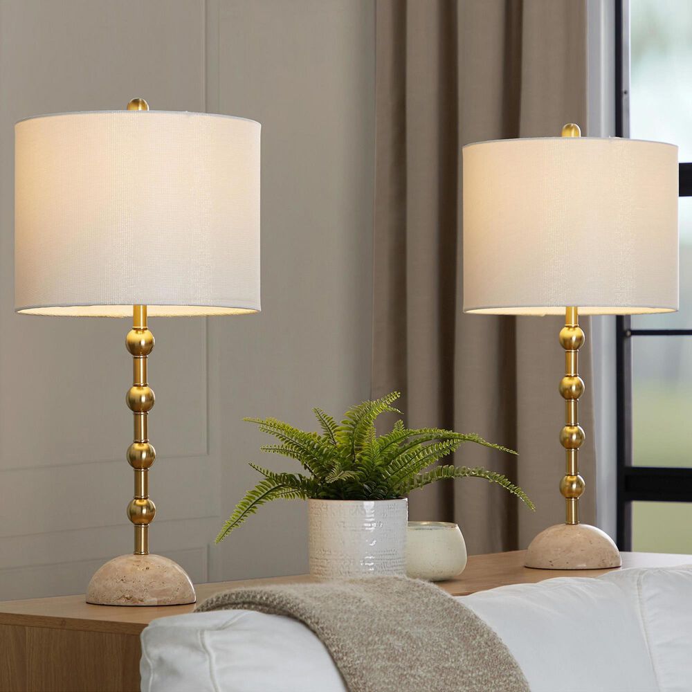 LumiSource Malibu Table Lamp with Off-White Shade in Gold (Set of 2), , large