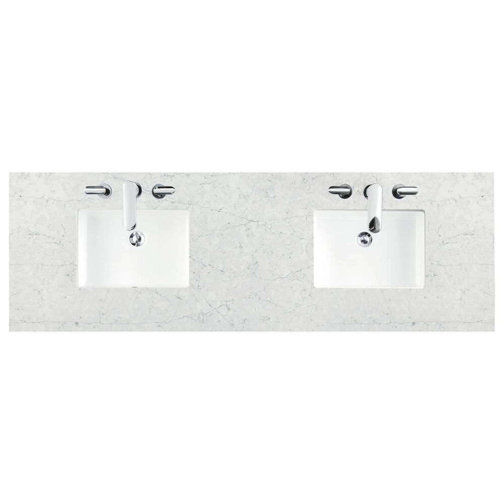 James Martin Vanities Amberly 72&quot; Double Bathroom Vanity in Walnut with 3 cm Eternal Jasmine Pearl Quartz Top and Rectangular Sinks, , large