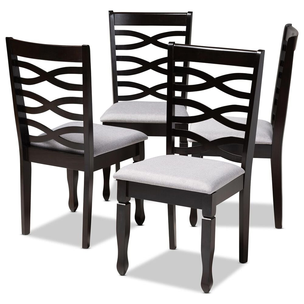 Baxton Studio Lanier Side Chair with Gray Cushion in Espresso Brown (Set of 4), , large