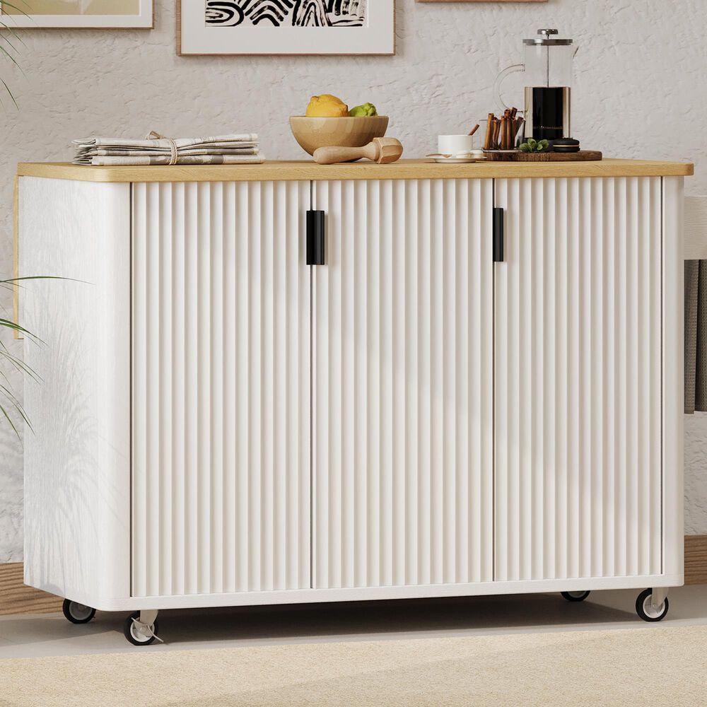 HOMLUX 51" Kitchen Island with Drop Leaf in White Ash, , large