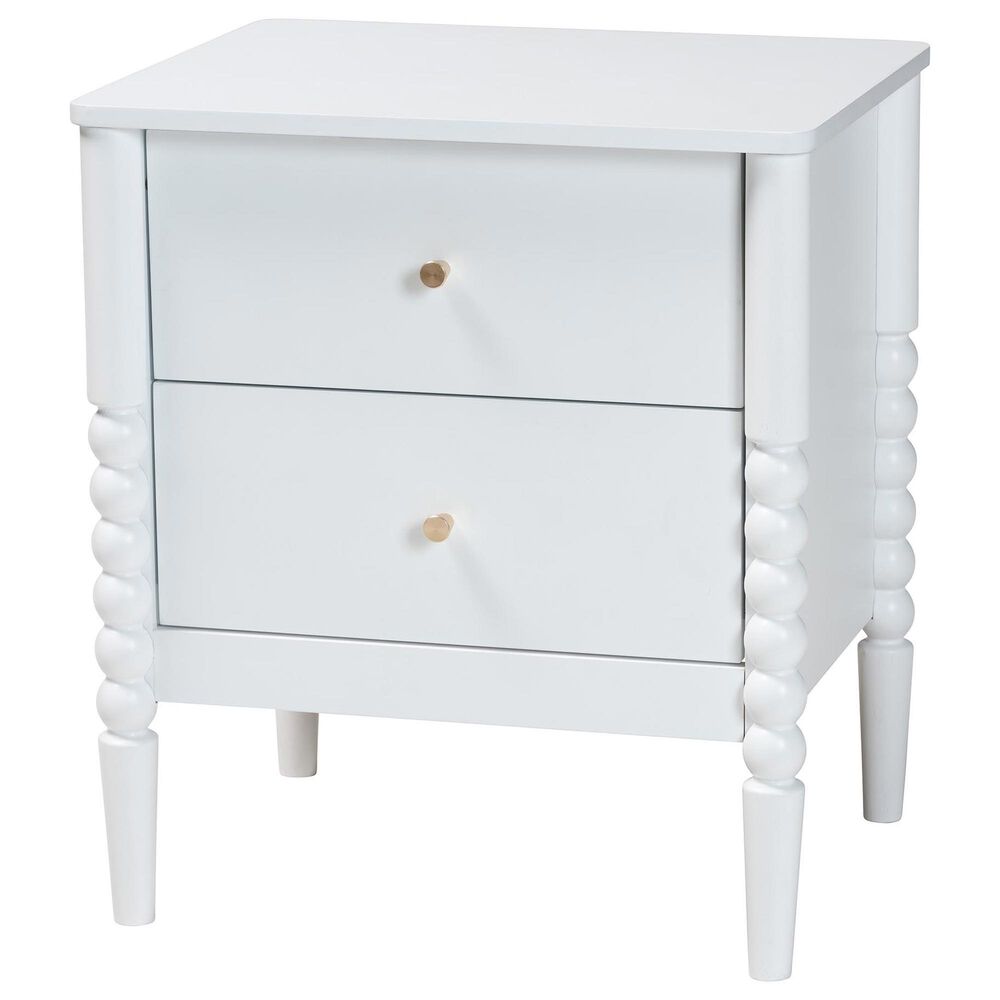 Baxton Studio Lucera 2-Drawer Bobbin Nightstand in White, , large