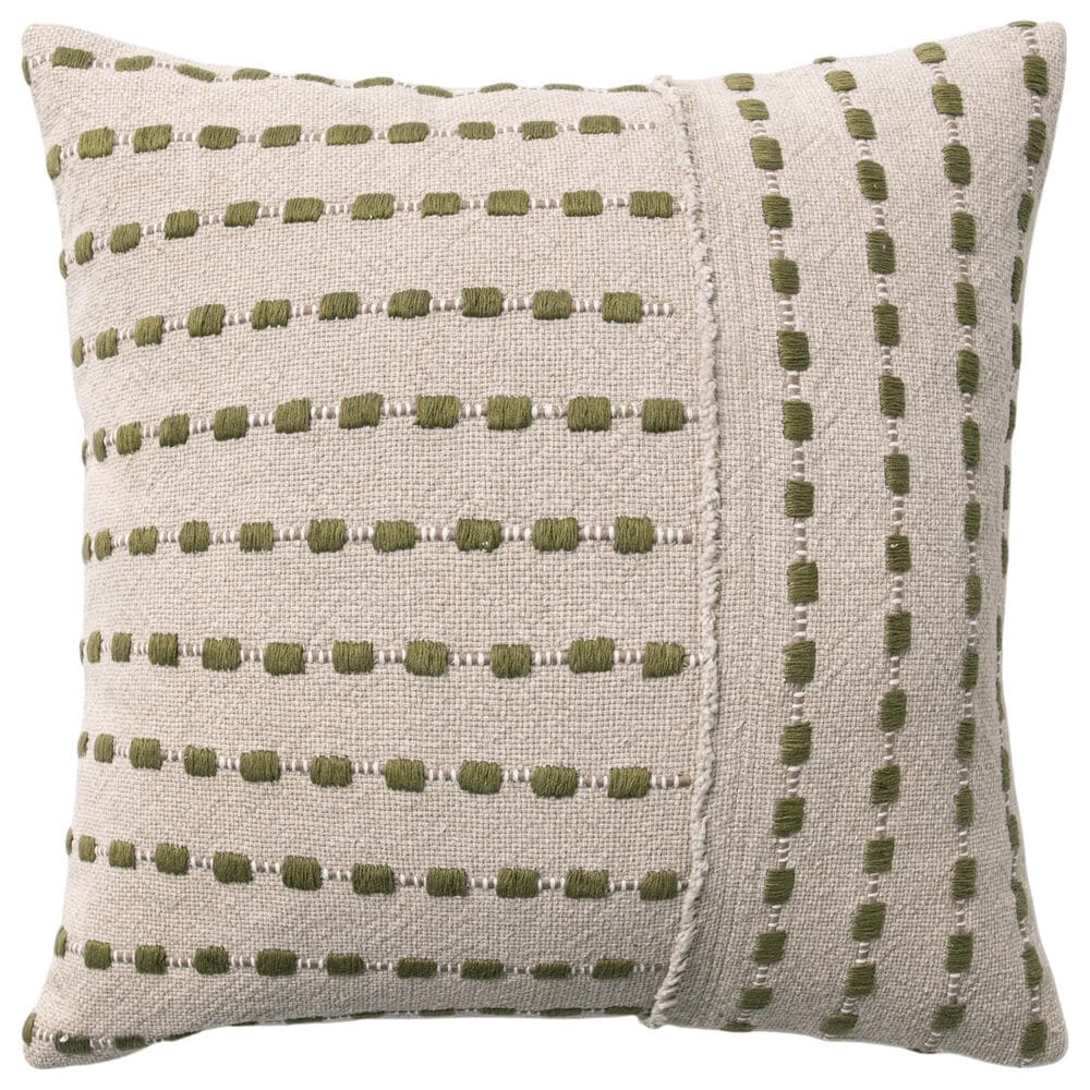 Classic Home TD Katia 20" x 20" Throw Pillow in Natural and Olive Green, , large